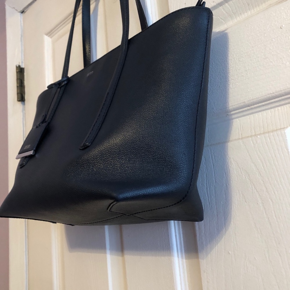 HUGO BOSS Tote Bag Purse Safino Sapphire Blue Leather Zippier Detachable Charm - Picture 4 of 12